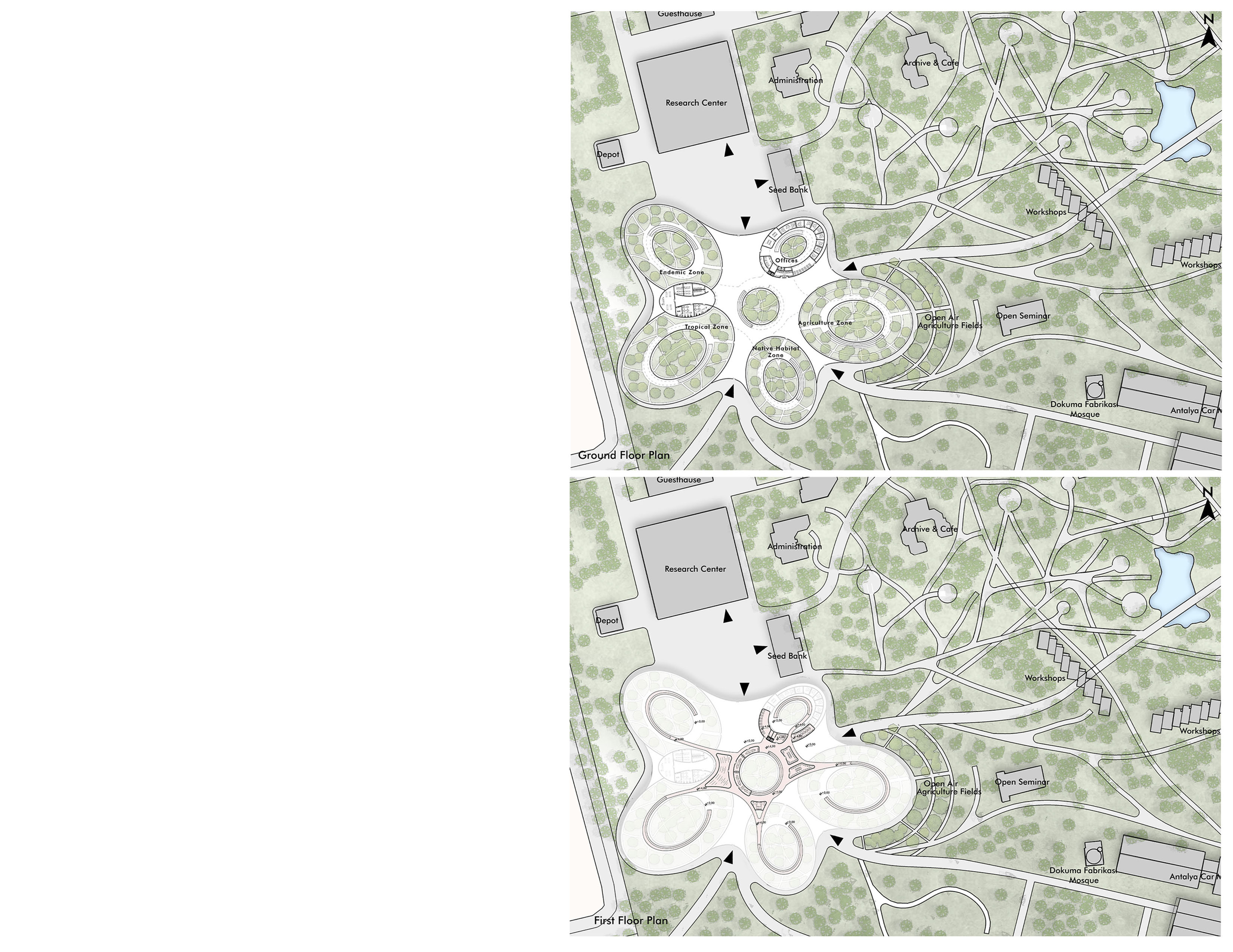 Ground and first floor plans